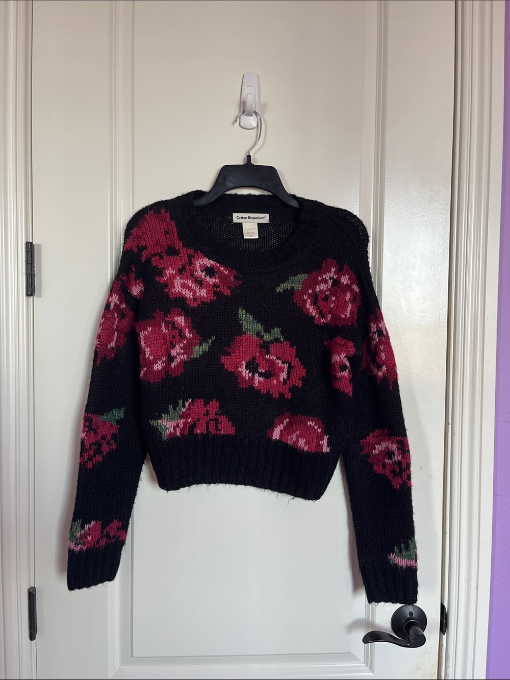 Cotton Emporium Black Floral Knit Sweater Size XS